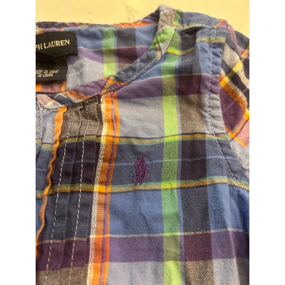 Ralph Lauren Kids Plaid‎ Button Front Dress Blue Orange Green Purple 4t k7142